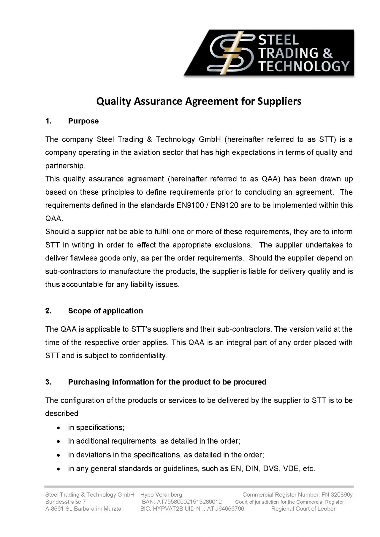 Quality Assurance Agreement Steel Trading Technology GmbH